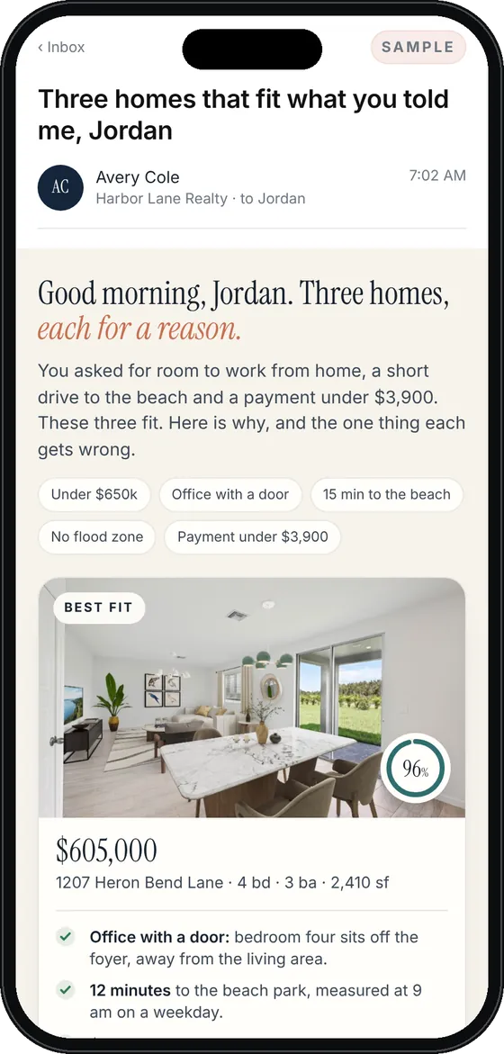 Buyer matches, sample screen