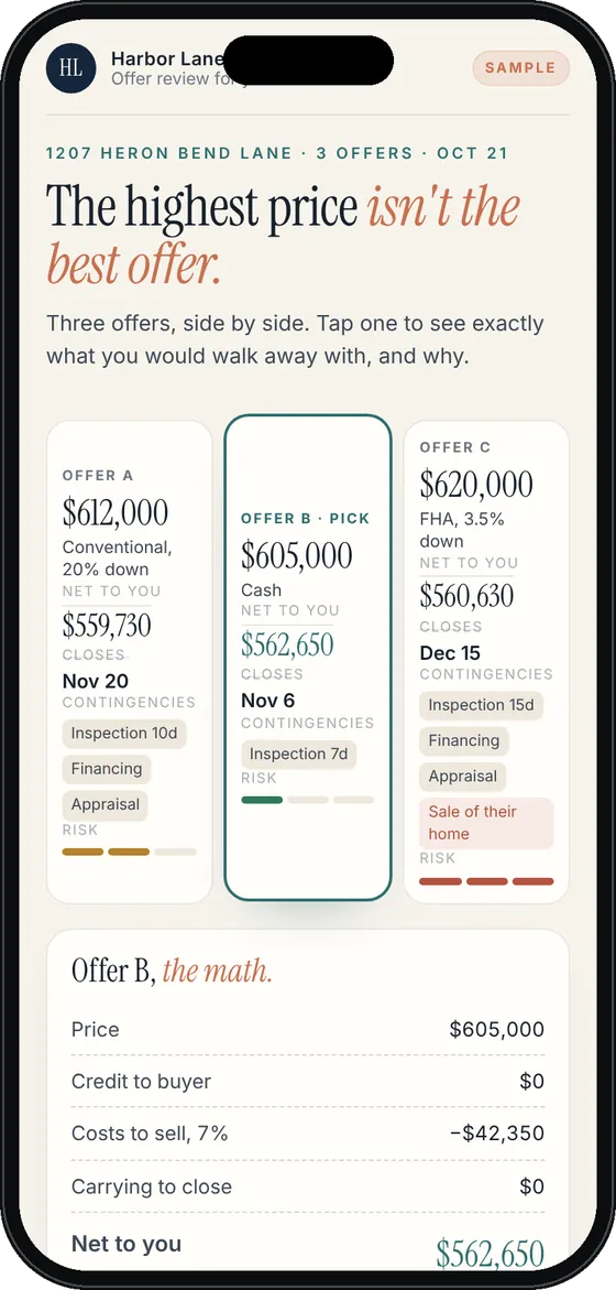 Offers side by side, sample screen