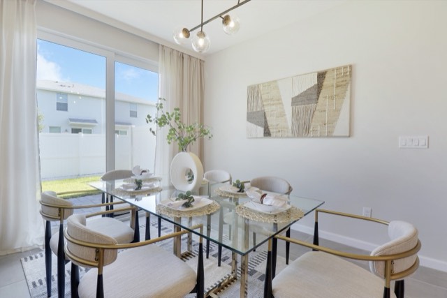 Glass dining table with cream chairs beside the sliding door, abstract art on the wall