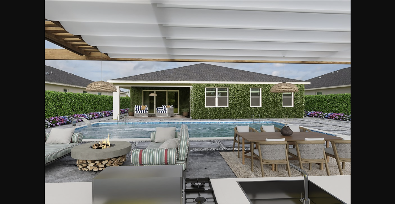 A rendering I own of a Hampton Park outdoor living and pool concept.