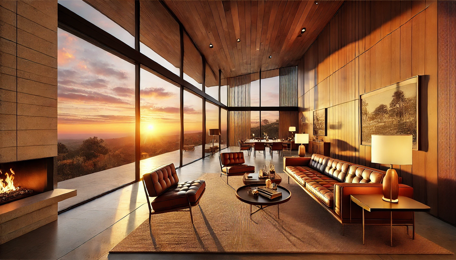 The Mid 58 living room concept &mdash; golden hour sunset